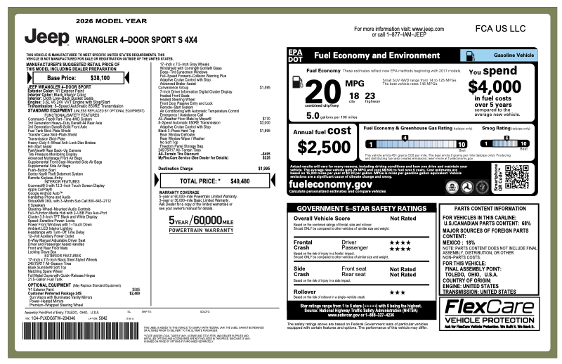 Sample Monroney window sticker preview